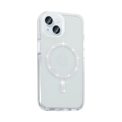 Apple iPhone 15 Plus Kılıf Taşlı Tasarım M-safe Şarj Özellikli Zore Koment Silikon Kapak - 5