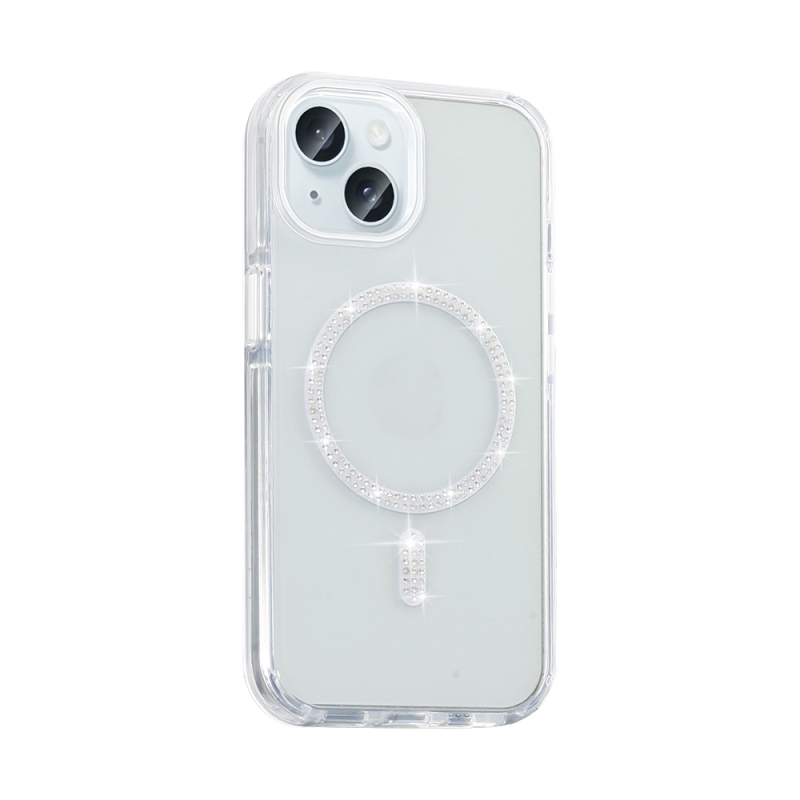 Apple iPhone 15 Plus Kılıf Taşlı Tasarım M-safe Şarj Özellikli Zore Koment Silikon Kapak - 5