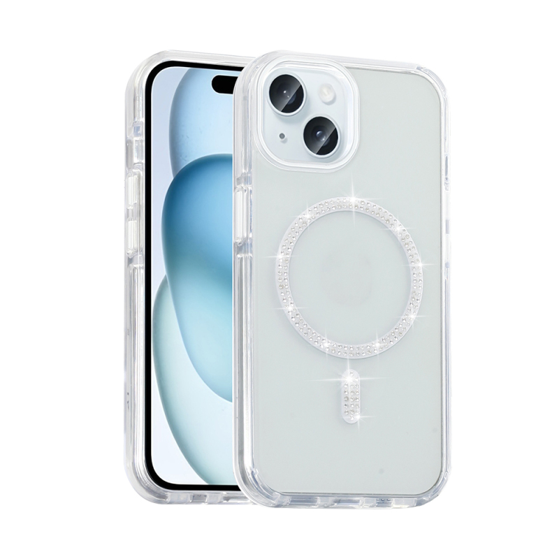 Apple iPhone 15 Plus Kılıf Taşlı Tasarım M-safe Şarj Özellikli Zore Koment Silikon Kapak - 2