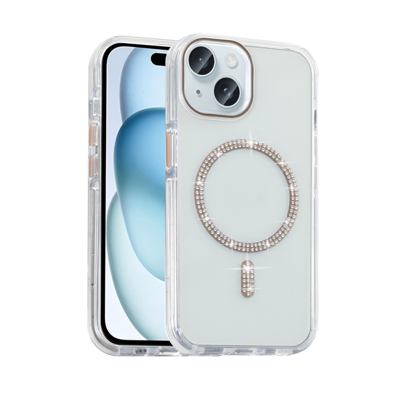 Apple iPhone 15 Plus Kılıf Taşlı Tasarım M-safe Şarj Özellikli Zore Koment Silikon Kapak - 3