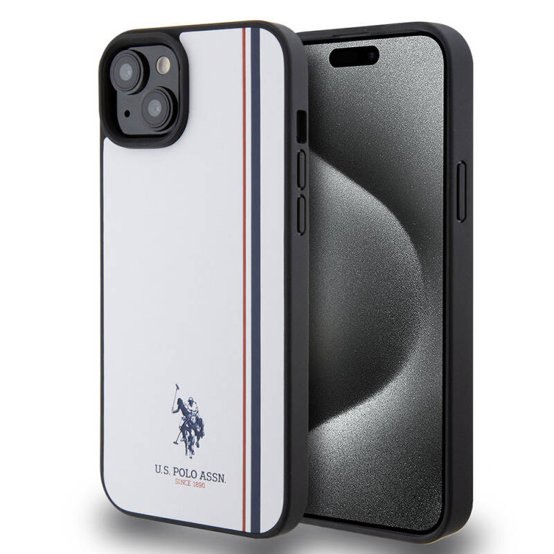Apple iPhone 15 Plus Kılıf U.S. Polo Assn. Orjinal Lisanslı Üç Renk Şerit Tasarımlı Baskı Logolu Kapak - 10