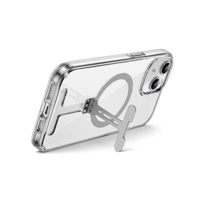 Apple iPhone 15 Plus Kılıf Wiwu FYY-014 Magsafe Şarj Özellikli Alüminyum Alaşım Metal Standlı Şeffaf Kapak - 4
