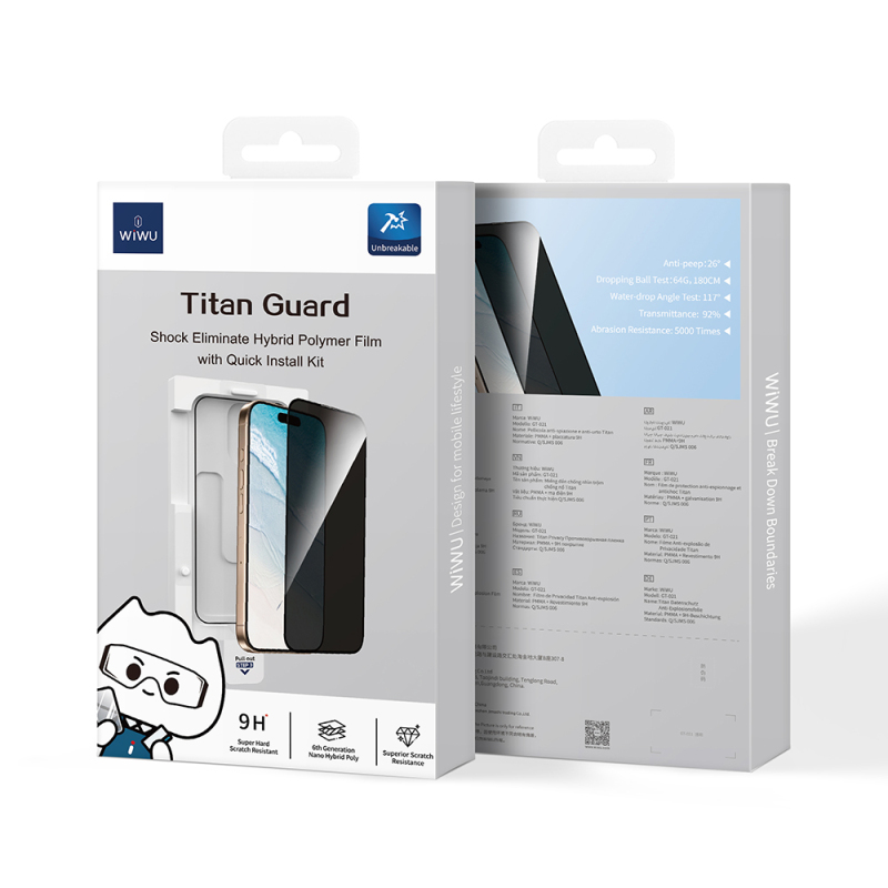 Apple iPhone 15 Plus Wiwu GT-021 Titan Guard Serisi Şok Emici Hibrit Polimer Privacy Ekran Koruyucu Film + Kolay Uygulama Aparatı - 5