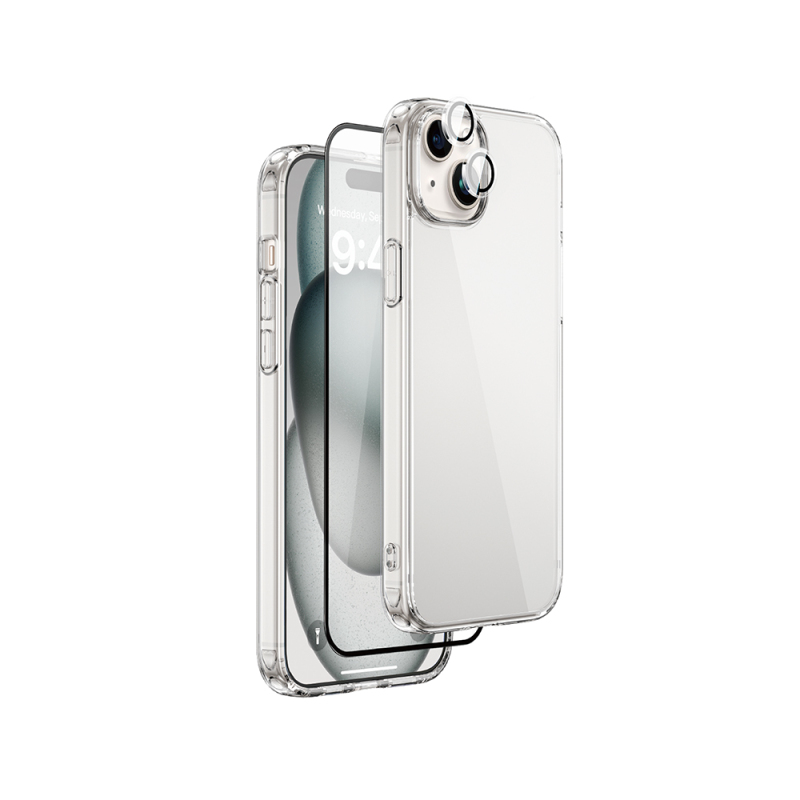 Apple iPhone 15 Plus Wiwu Wi-IP001 Kılıf Ekran Koruyucu Kamera Lensi 3in1 Koruma Seti - 1