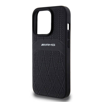 Apple iPhone 15 Pro Case AMG Original Licensed Magsafe Charging Feature Perforated Leather Curved Striped Cover - 6