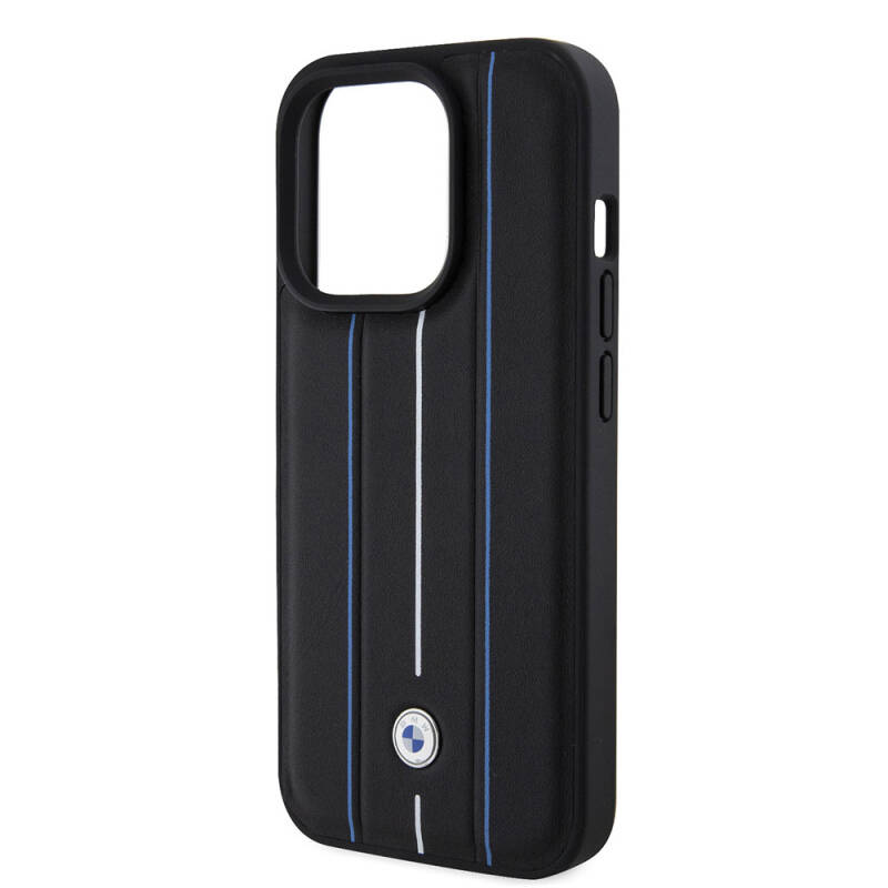 Apple iPhone 15 Pro Case BMW Leather Look Blue Lines Original Licensed Cover - 5