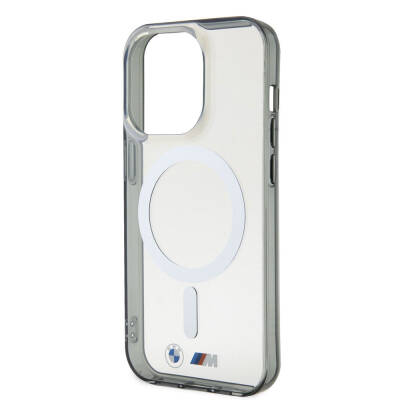 Apple iPhone 15 Pro Case BMW Magsafe Transparent Silver Ring Original Licensed Cover with Charging Feature - 5