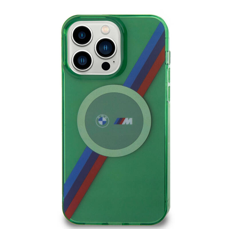 Apple iPhone 15 Pro Case BMW Magsafe Transparent Tricolor Stripes Original Licensed Cover with Charging Feature - 19