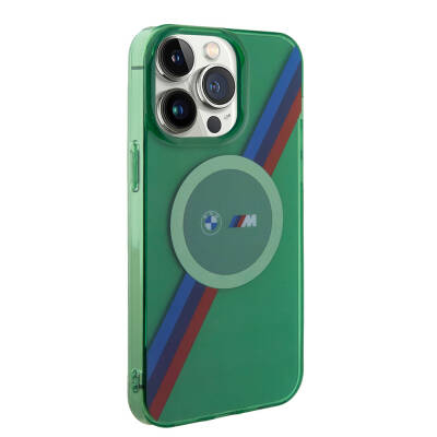 Apple iPhone 15 Pro Case BMW Magsafe Transparent Tricolor Stripes Original Licensed Cover with Charging Feature - 20