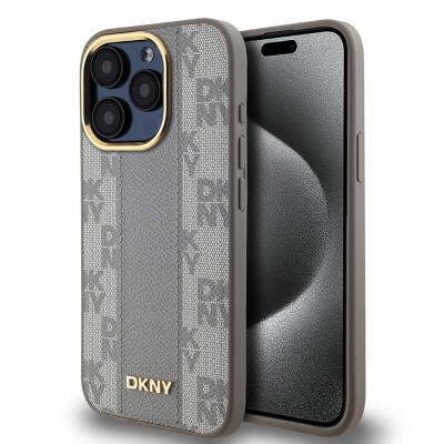 Apple iPhone 15 Pro Case DKNY Original Licensed MagSafe Charging Feature 3D Written Checkered Pattern Cover - 2