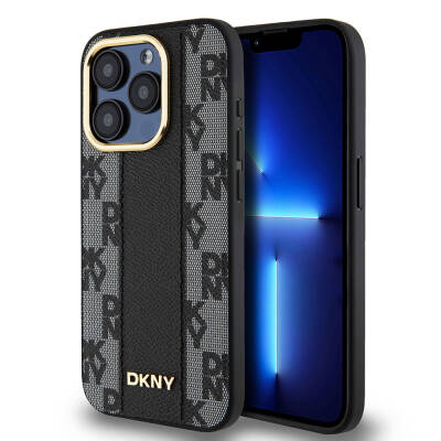 Apple iPhone 15 Pro Case DKNY Original Licensed MagSafe Charging Feature 3D Written Checkered Pattern Cover - 3