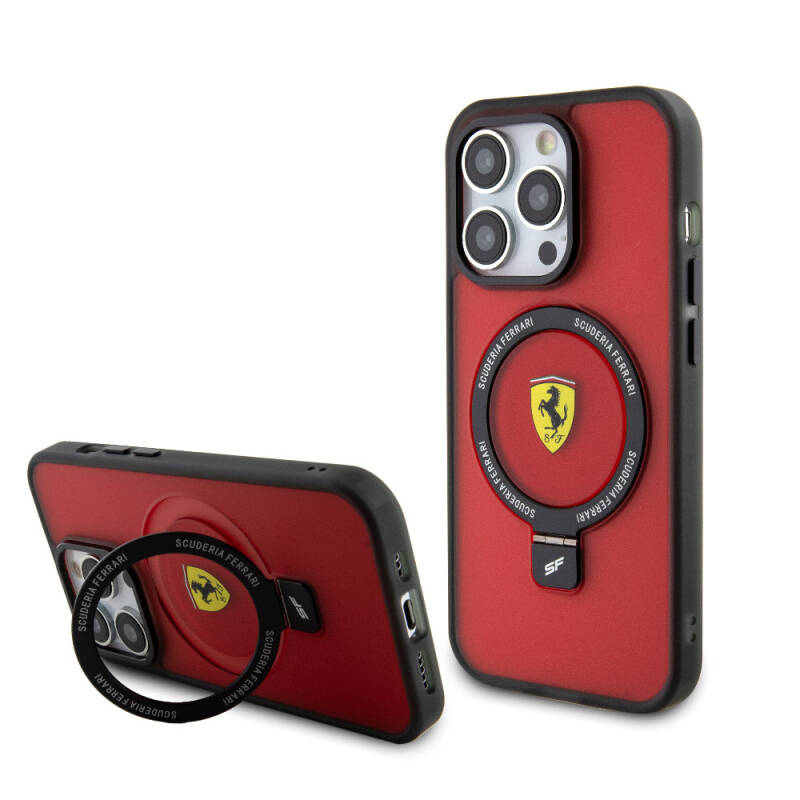 Apple iPhone 15 Pro Case Ferrari Magsafe Frosted Surface Design Cover with Charging Feature Stand - 9