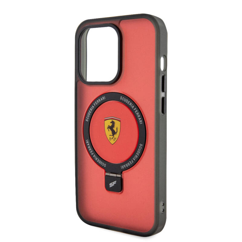 Apple iPhone 15 Pro Case Ferrari Magsafe Frosted Surface Design Cover with Charging Feature Stand - 14