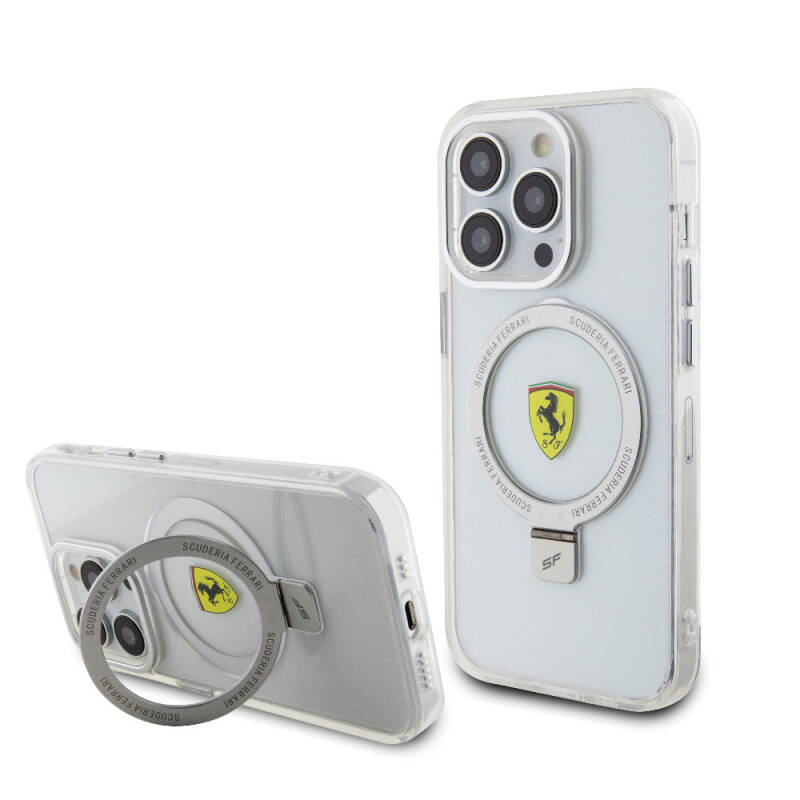 Apple iPhone 15 Pro Case Ferrari Magsafe Frosted Surface Design Cover with Charging Feature Stand - 20