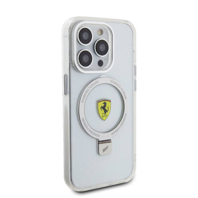 Apple iPhone 15 Pro Case Ferrari Magsafe Frosted Surface Design Cover with Charging Feature Stand - 25