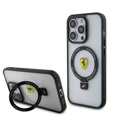 Apple iPhone 15 Pro Case Ferrari Magsafe Frosted Surface Design Cover with Charging Feature Stand - 17