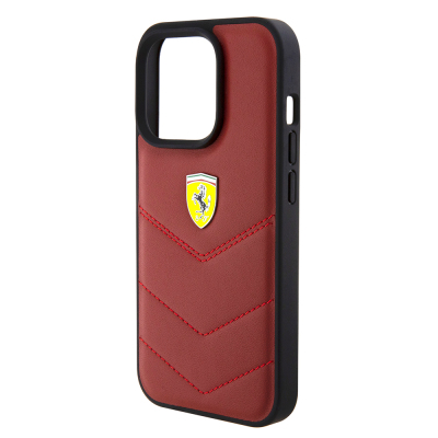 Apple iPhone 15 Pro Case Ferrari Original Licensed Leather Stitched Back Cover with Metal Logo Design - 7