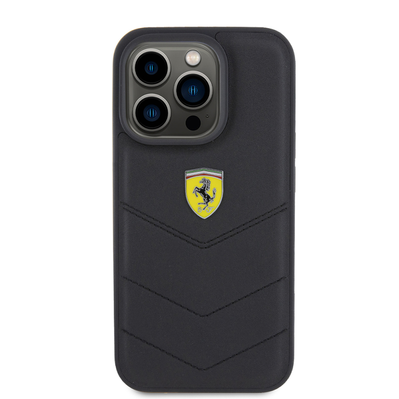 Apple iPhone 15 Pro Case Ferrari Original Licensed Leather Stitched Back Cover with Metal Logo Design - 12