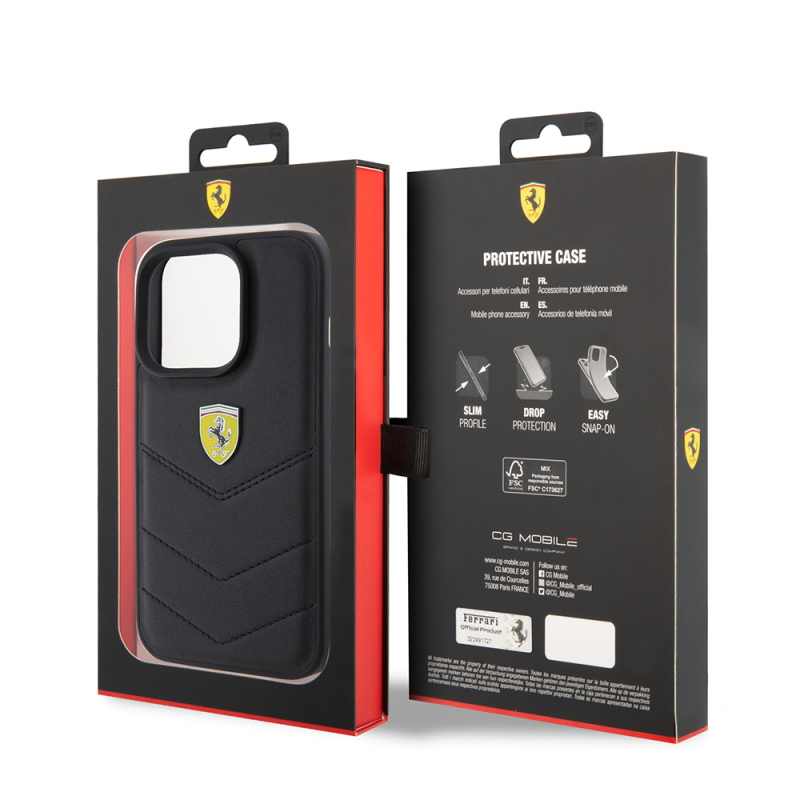 Apple iPhone 15 Pro Case Ferrari Original Licensed Leather Stitched Back Cover with Metal Logo Design - 17