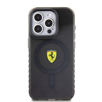 Apple iPhone 15 Pro Case Ferrari Original Licensed Magsafe Charging Feature Serrated Edge Design Centered Logo Cover - 4