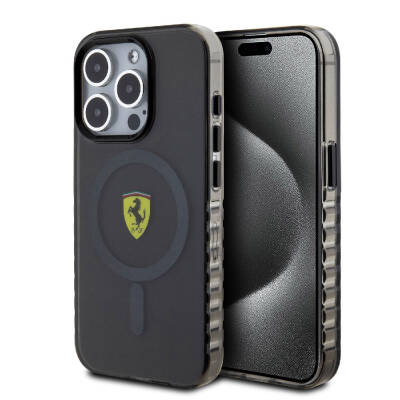 Apple iPhone 15 Pro Case Ferrari Original Licensed Magsafe Charging Feature Serrated Edge Design Centered Logo Cover - 2