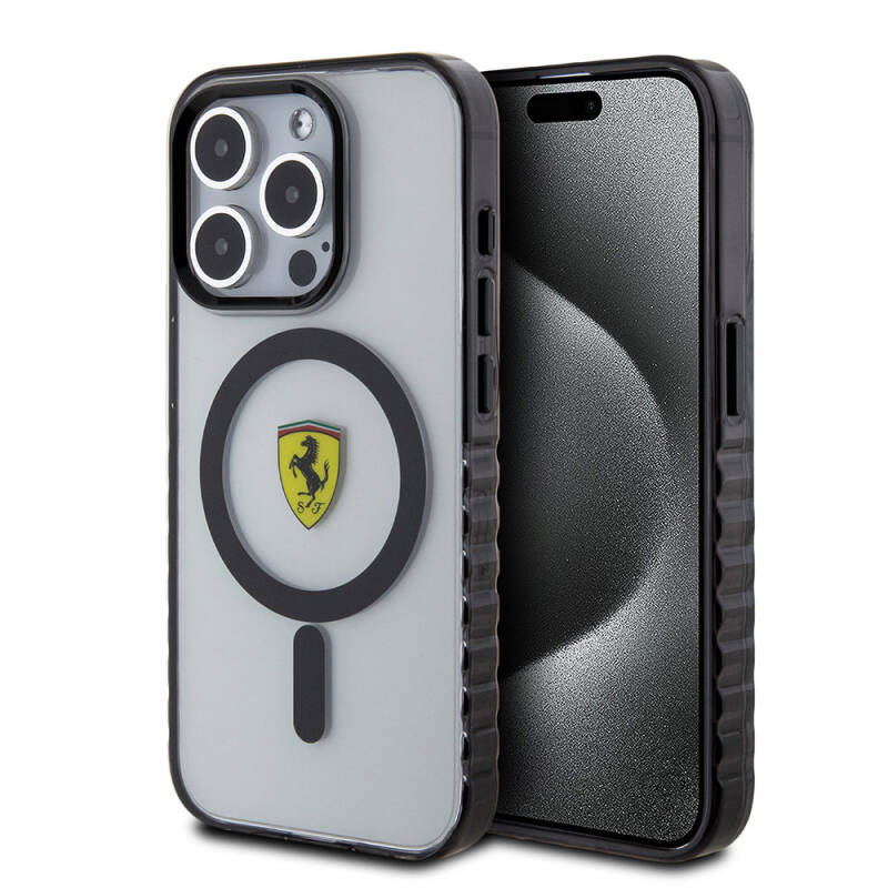 Apple iPhone 15 Pro Case Ferrari Original Licensed Magsafe Charging Feature Serrated Edge Design Centered Logo Cover - 10