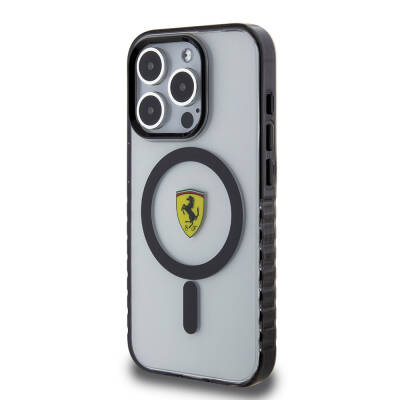 Apple iPhone 15 Pro Case Ferrari Original Licensed Magsafe Charging Feature Serrated Edge Design Centered Logo Cover - 11