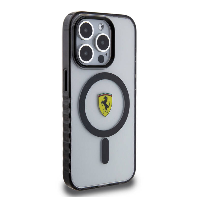Apple iPhone 15 Pro Case Ferrari Original Licensed Magsafe Charging Feature Serrated Edge Design Centered Logo Cover - 13