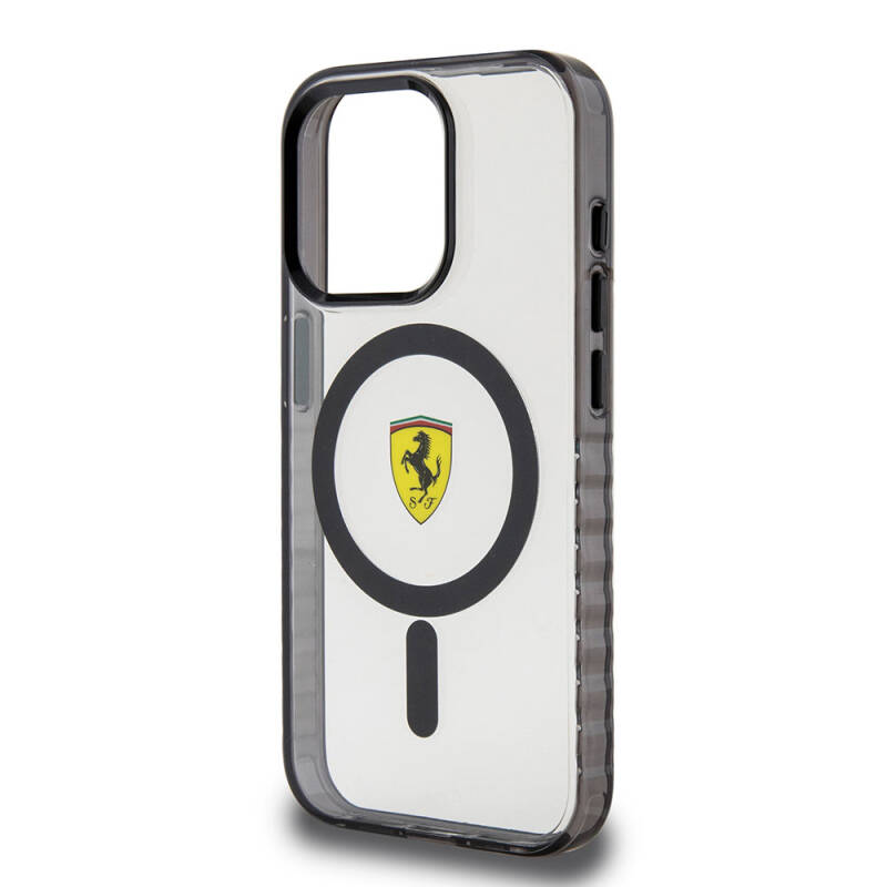 Apple iPhone 15 Pro Case Ferrari Original Licensed Magsafe Charging Feature Serrated Edge Design Centered Logo Cover - 15