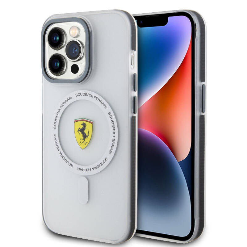 Apple iPhone 15 Pro Case Ferrari Original Licensed Magsafe Charging Featured Contrast Bumper SF Ring Cover - 1