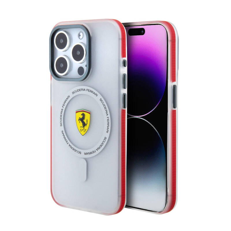 Apple iPhone 15 Pro Case Ferrari Original Licensed Magsafe Charging Featured Contrast Bumper SF Ring Cover - 10