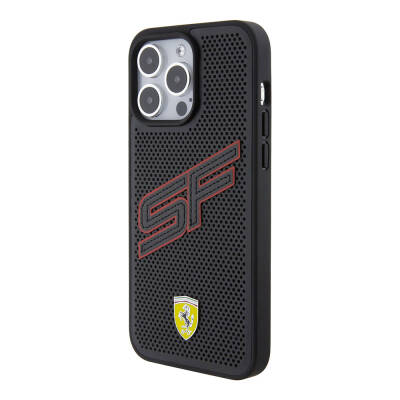  Apple iPhone 15 Pro Case Ferrari Original Licensed PU Perforated Back Surface Metal Logo Stitched Large SF Lettering Cover - 2