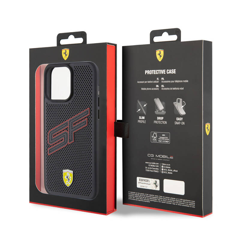  Apple iPhone 15 Pro Case Ferrari Original Licensed PU Perforated Back Surface Metal Logo Stitched Large SF Lettering Cover - 8