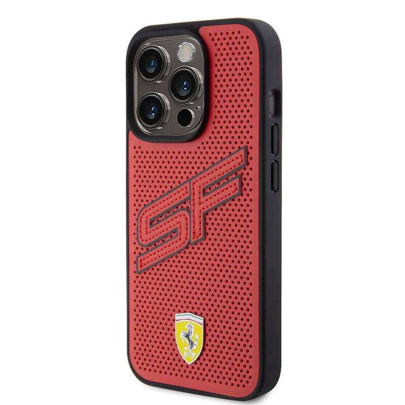  Apple iPhone 15 Pro Case Ferrari Original Licensed PU Perforated Back Surface Metal Logo Stitched Large SF Lettering Cover - 10