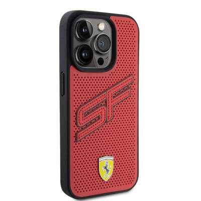  Apple iPhone 15 Pro Case Ferrari Original Licensed PU Perforated Back Surface Metal Logo Stitched Large SF Lettering Cover - 12