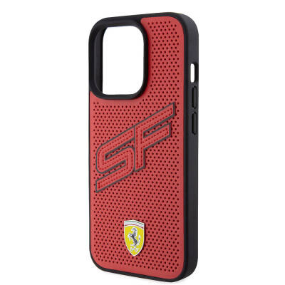  Apple iPhone 15 Pro Case Ferrari Original Licensed PU Perforated Back Surface Metal Logo Stitched Large SF Lettering Cover - 14