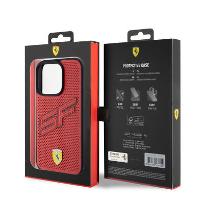  Apple iPhone 15 Pro Case Ferrari Original Licensed PU Perforated Back Surface Metal Logo Stitched Large SF Lettering Cover - 16