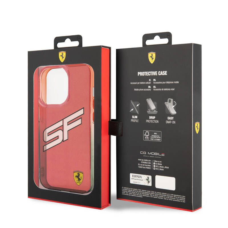 Apple iPhone 15 Pro Case Ferrari Original Licensed Transparent SF Written Color Transition Edges Cover - 17