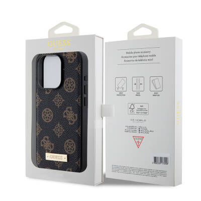 Apple iPhone 15 Pro Case Guess Magsafe Charging Featured PU Leather Patterned Metal Plate Logo Cover - 7