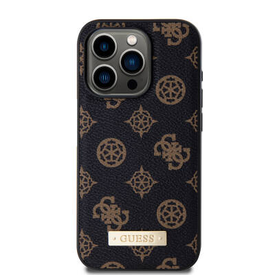 Apple iPhone 15 Pro Case Guess Magsafe Charging Featured PU Leather Patterned Metal Plate Logo Cover - 8