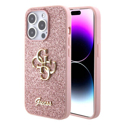 Apple iPhone 15 Pro Case Guess Original Licensed 4G Glitter Cover with Large Metal Logo - 1