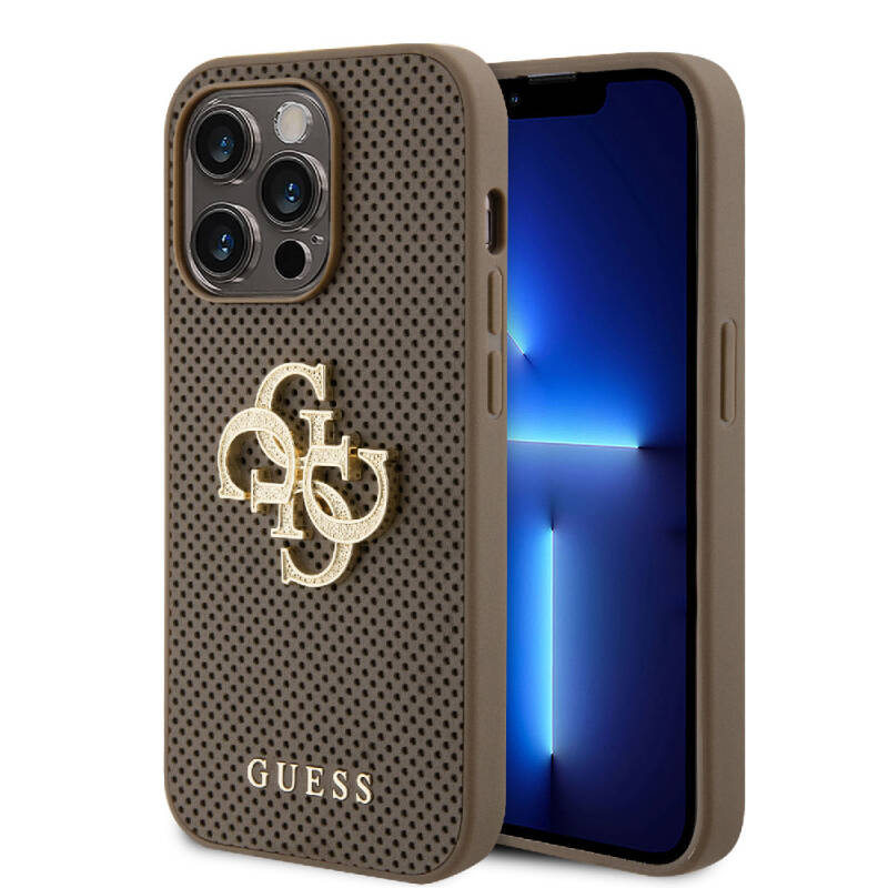 Apple iPhone 15 Pro Case Guess Original Licensed Cover with Perforated Text and 4G Glitter Large Metal Logo - 17