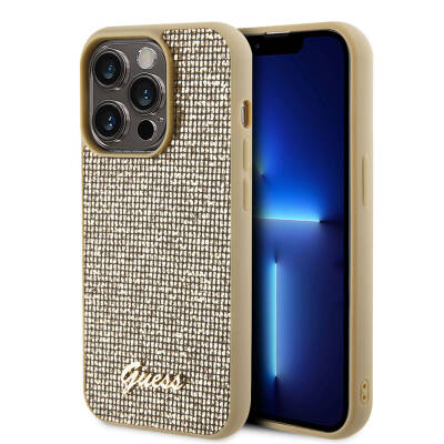 Apple iPhone 15 Pro Case Guess Original Licensed Disco Script Metal Cover with Text Logo - 9