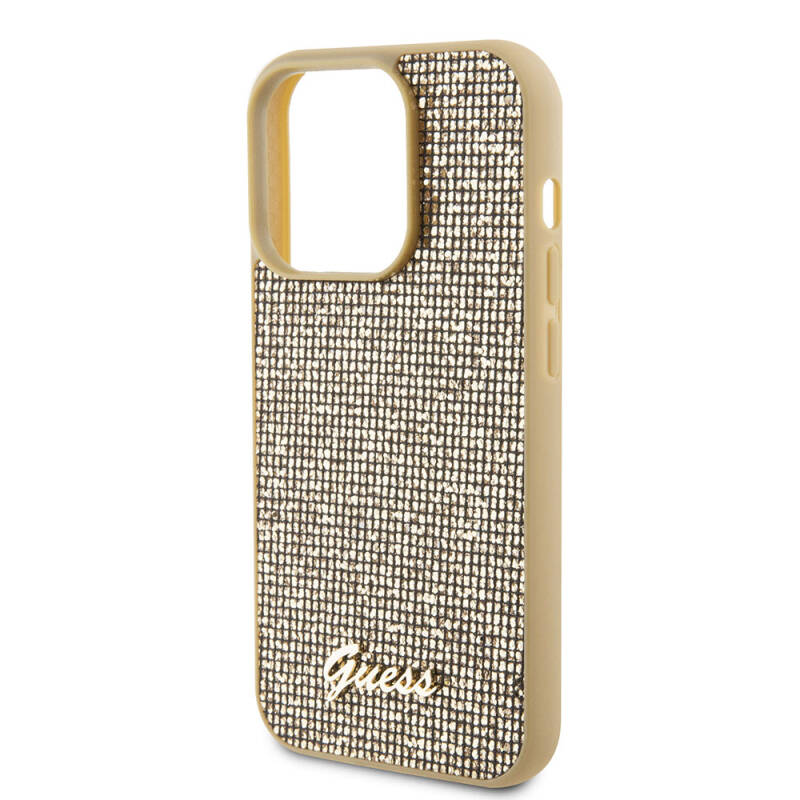 Apple iPhone 15 Pro Case Guess Original Licensed Disco Script Metal Cover with Text Logo - 13