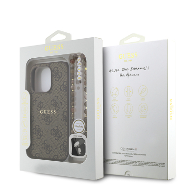 Apple iPhone 15 Pro Case Guess Original Licensed M-safe Charging Feature PU Leather Wrist Strap Rope Cover Text Logo - 9
