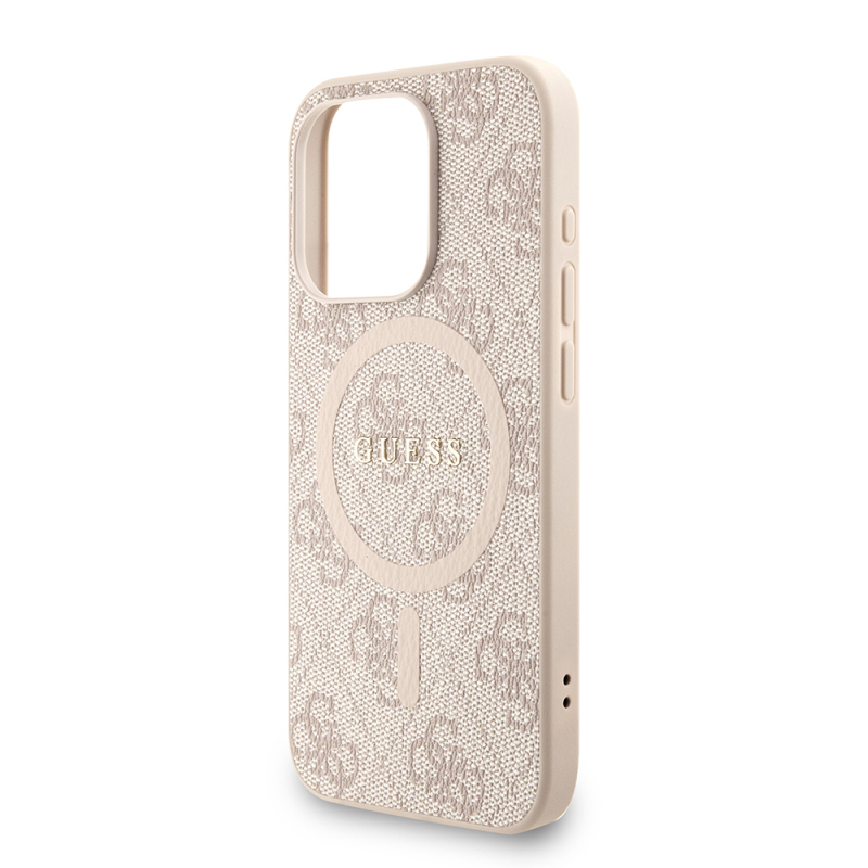 Apple iPhone 15 Pro Case Guess Original Licensed M-safe Charging Feature PU Leather Wrist Strap Rope Cover Text Logo - 15