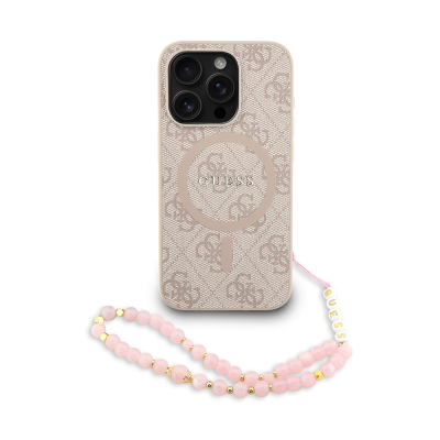 Apple iPhone 15 Pro Case Guess Original Licensed M-safe Charging Feature PU Leather Wrist Strap Rope Cover Text Logo - 10