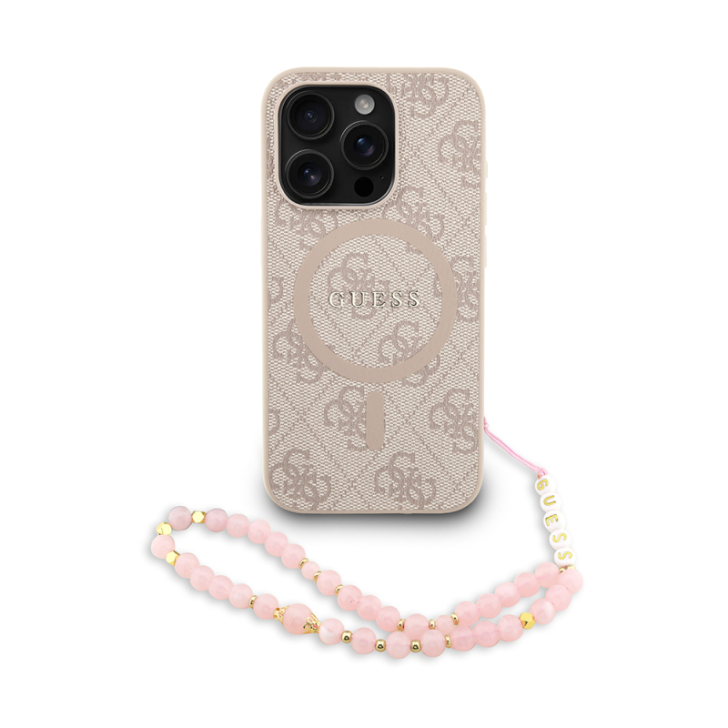 Apple iPhone 15 Pro Case Guess Original Licensed M-safe Charging Feature PU Leather Wrist Strap Rope Cover Text Logo - 10