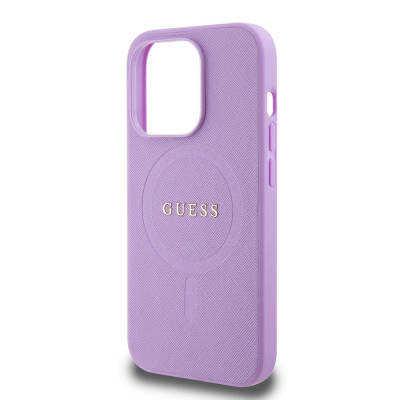 Apple iPhone 15 Pro Case Guess Original Licensed Magsafe Charge Feature with Text Logo Saffiano Cover - 6