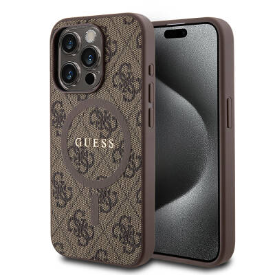 Apple iPhone 15 Pro Case Guess Original Licensed Magsafe Charging Featured 4G Patterned Text Logo Cover - 1
